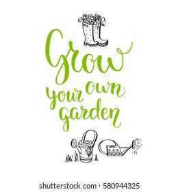 Frühlingsgartenvorlage für Design-Banner, Ticket, Broschüre, Karte, Poster und so weiter. Handgeschriebene Inschrift. Moderne Schrift
