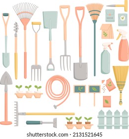 Spring garden tools set, flat design, vector