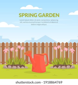 Spring Garden Web Banner, Farming and Agriculture Industry Concept, Poster, Card, Background Template Vector Illustration