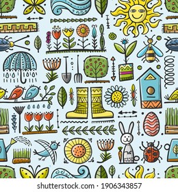 Spring and Gardening Background. Seamless Pattern for your design. Vector illustration