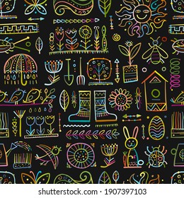 Spring and Gardening Background. Seamless Pattern for your design. Vector illustration