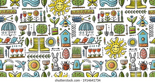 Spring and Gardening Background. Seamless Pattern for your design. Vector illustration