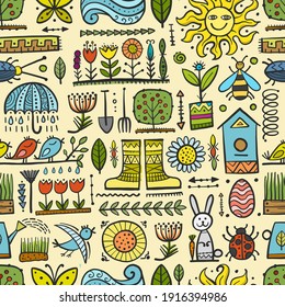 Spring and Gardening Background. Seamless Pattern for your design. Vector illustration