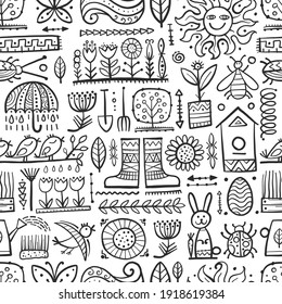 Spring and Gardening Background. Seamless Pattern for your design. Vector illustration