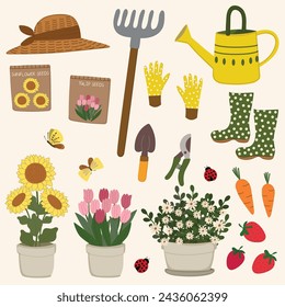 lindo elemento de jardinería de primavera dibujado a mano ilustración vectorial para decorar invitación de felicitación fiesta de cumpleaños celebración tarjeta de boda póster banner textil papel pintado fondo de papel envuelto 