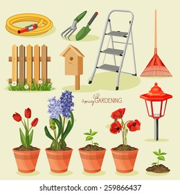 Spring gardening. Garden icon set