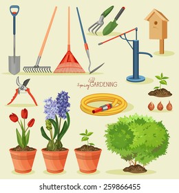 Spring gardening. Garden icon set