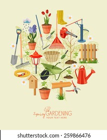 Spring gardening. Garden icon set. Vintage poster