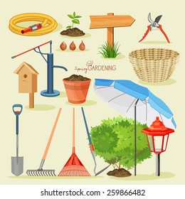 Spring gardening. Garden icon set