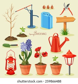 Spring gardening. Garden icon set