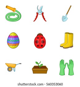 Spring gardening icons set. Cartoon illustration of 9 spring gardening vector icons for web
