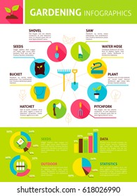 Spring Gardening Infographics. Flat Design Vector Illustration of Nature Concept with Text.