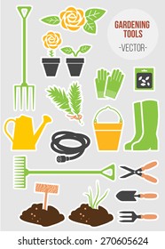 Spring Gardening Tools Set, Vector Illustration
