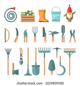 Spring gardening vector flat illustration in pastel colors with garden appliances