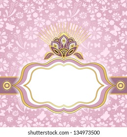 Spring gentle floral easter background with gold-white vintage frame (seamless, vector EPS 10)