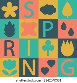 Spring. Geometric pattern. Vector poster made of squares.