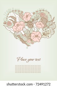 Spring gift card with flowers in the center.They have form of heart.Also you can place your text