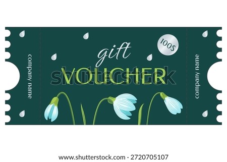 Spring Gift Certificate, Gift Voucher, Coupon Template, $100 Snowdrops, Silver Drops