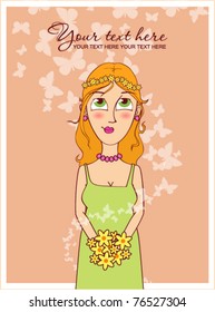 Spring girl with butterfly. Vector illustration.