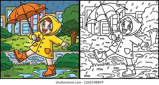Spring Girl Enjoying The Rain Illustration