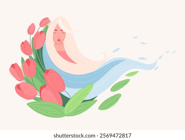 spring girl in flovers vector illustration