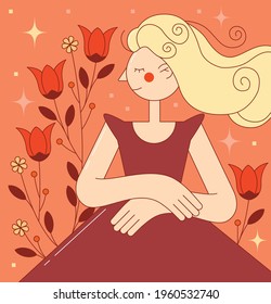 Flor de niña de primavera vectorial plana ilustración de naranja las mujeres primavera pueden ilustración de hembra