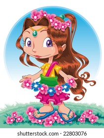 Chica de primavera. Caricatura divertida y carácter vector