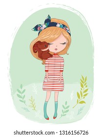 Spring Girl illustration for kids fashion artworks, children books, prints.