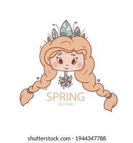 spring girl for logo, notepad, cartoon, postcards, emblems, stickers