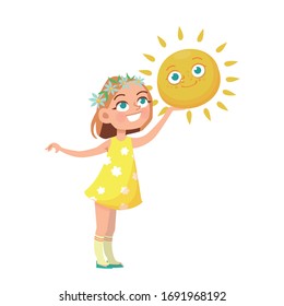 spring girl with the sun vector illustration