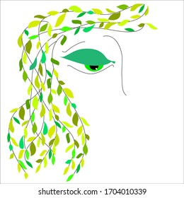 Spring girl, vector, hair branches with leaves, individual elements, constructor from leaves for your project.