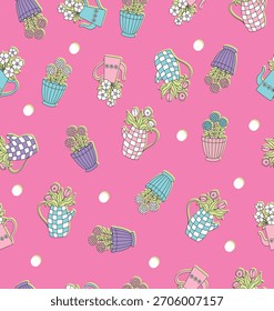 spring girls, botanic garden pattern seamless cute
