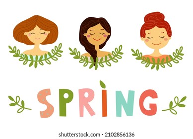 Spring girls. Vector illustration. Spring. Spring and beauty. Nature. Beautiful and lovely girls.