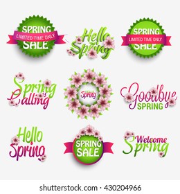 Spring glossy label and typography icon set,elements set.