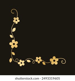 Bordes de esquina florales de oro de primavera. Ilustración vectorial de garabato de decoración de página floral.