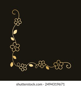 Bordes de esquina florales de oro de primavera. Ilustración vectorial de garabato de decoración de página floral.