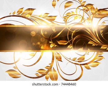Spring golden card with seamless ornament at background and sun shine. eps 10