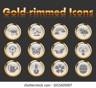 spring gold-rimmed vector icons with black background