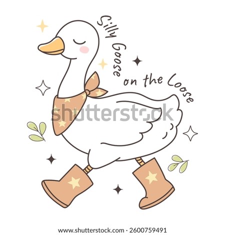 Spring Goose Design with Silly Goose on the Loose Trendy Boho Color Hand Drawn Design Vector