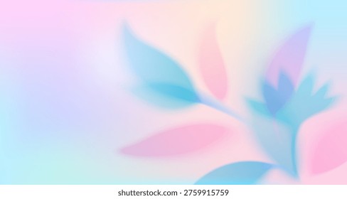 Spring gradient blurred background vector illustration. Defocused leaves and flowers in pastel colors, abstract summer nature pattern with floral design and color gradation, moder art