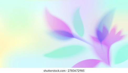 Spring gradient blurred background vector illustration. Defocused leaves and flowers in pastel colors, abstract summer nature pattern with floral design and color gradation, moder art