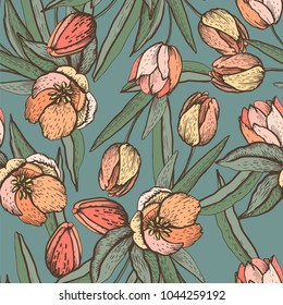 Spring graphic seamless with tulips