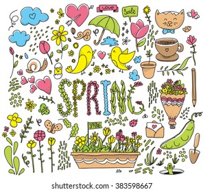 Spring graphics set. Hand drawn vector illustration.