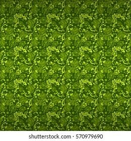 Spring grass bright green decorative seamless pattern in paint splash style. Colorful, symmetric design for curtain, fabric, textile or other purpose. Smooth tessellated repeatable backdrop.