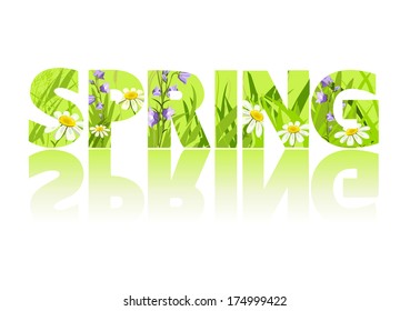 spring, grass, letters. vector illustration