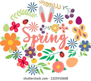 spring green abstract circle with lettering . Vector illustration for Mother's Day,8 March Women's Day, greeting cards, invitations, sale coupons. Eco nature style