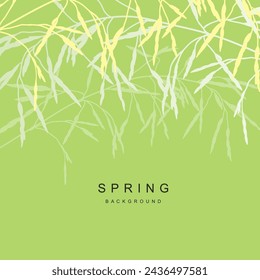 Spring green abstract nature background. Elegant floral pattern with elements of wild flowers and herbs. Vector template for card, banner, invitation, social media post, poster, advertisement
