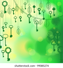 Spring green background with antique keys
