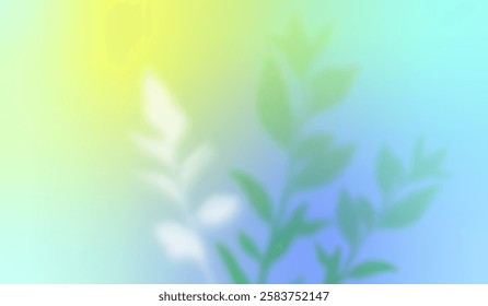 Spring Green Background with Blurred Leaves. Vector Abstract Blue, Yellow and Green Gradation. Pastel Colored Bg with Spring Plant Leaf