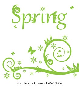 Spring green background flowers and leaves